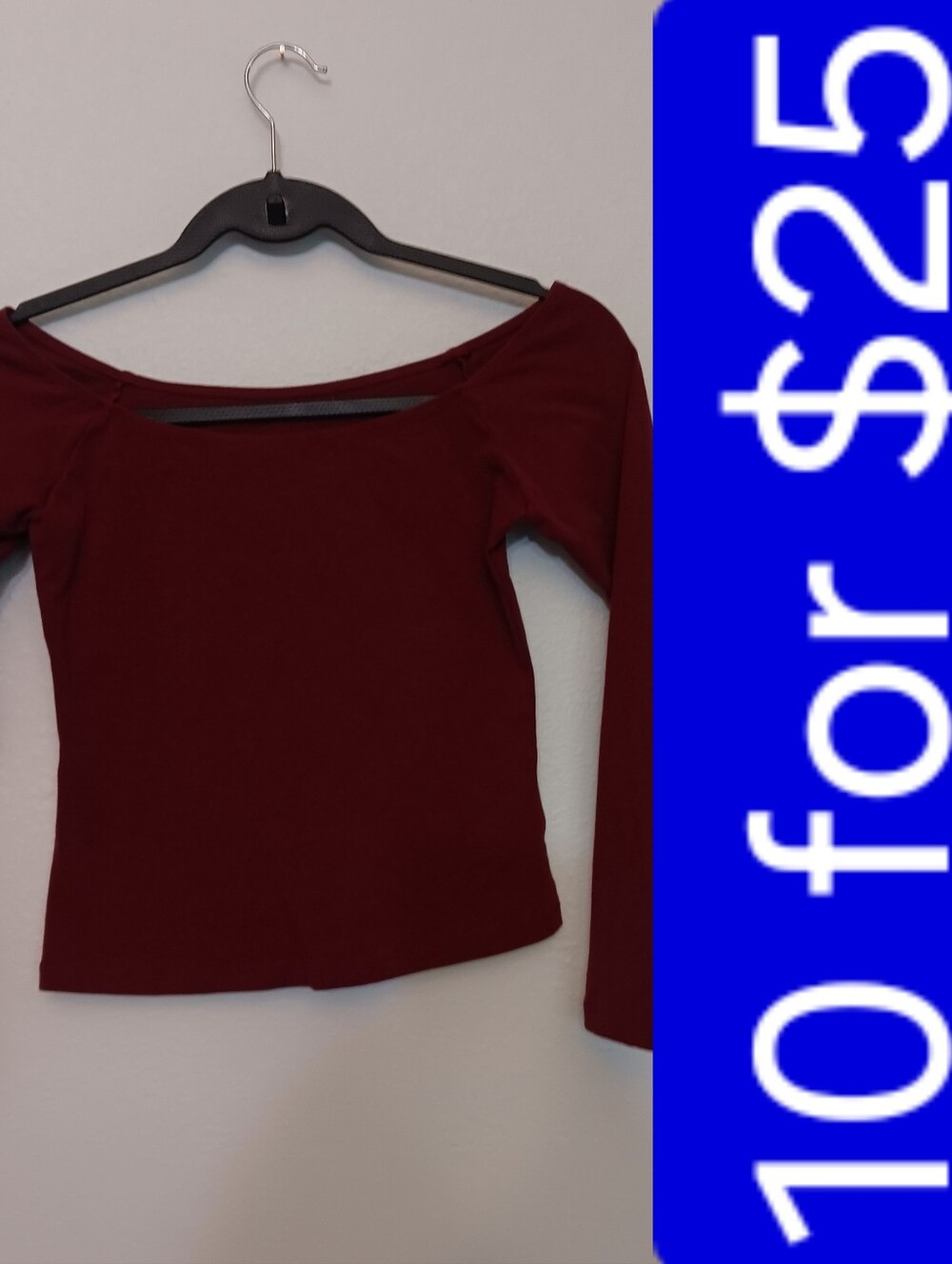 pop Maroon Off-Shoulder Long Sleeve Top